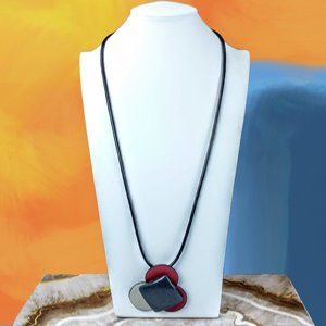 Navy Leather/Enamel Pendant Cord Necklace